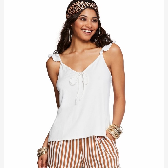 New Jessica Simpson Ruffle Strap Rib Tank Top - Picture 2 of 10